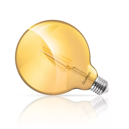 E27 G125 LED izzó 6W = 50W 660lm 2200K meleg 360° LUMILED borostyán izzószál