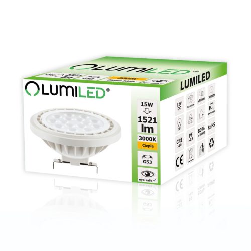 G53 AR111 LED izzó 15W = 100W 1521lm 3000K  38° 12V LUMILED