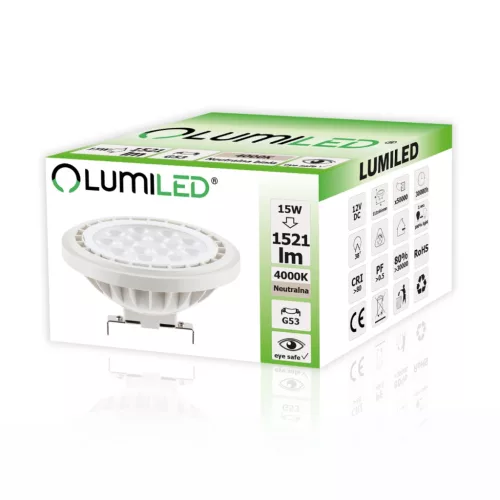 G53 AR111 LED izzó 15W = 100W 1521lm 4000K Semleges 38° 12V LUMILED