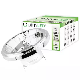   G53 AR111 LED izzó 15W = 100W 1521lm 4000K Semleges 24° 12V DC Ezüst LUMILED
