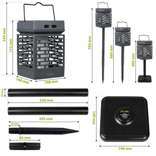 Rovarölő lámpa, elektromos UV csapda, napelemes lámpa, 2 az 1-ben, 5 W, legyek, szúnyogok, rovarok ellen, VAYOX