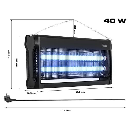 Rovarölő lámpa, elektromos csapda, 180m², 40W, legyek, szúnyogok, rovarok ellen, VAYOX