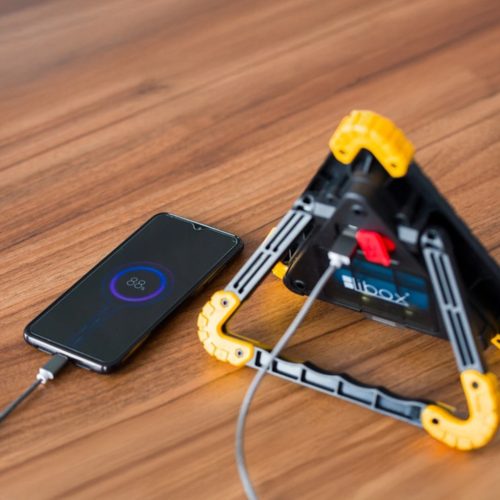 Újratölthető figyelmeztető zseblámpa 10 W 1600 lm COB LED 180°-os fogantyúval és USB-vel