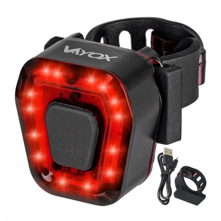 Kerékpáros zseblámpa hátsó lámpa LED USB piros újratölthető akkumulátorral 5 világítási mód VAYOX