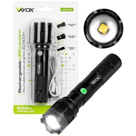   Taktikai LED zseblámpa kézi lámpa Erőteljes XHP50 800lm ZOOM USB-C VA0116 Vayox