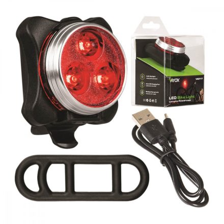 Kerékpár zseblámpa hátsó lámpa LED USB piros újratölthető elemmel 4 világítási mód VAYOX
