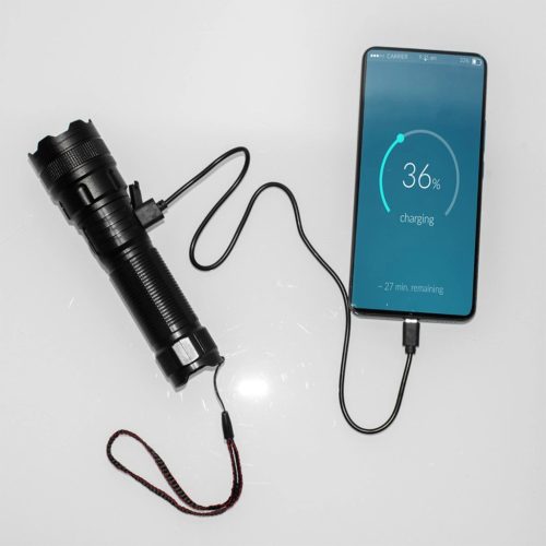 Újratölthető LED zseblámpa, taktikai, 600lm, 10W-os kézilámpa, nagy teljesítményű ZOOM POWERBANK, VA0179, VAYOX