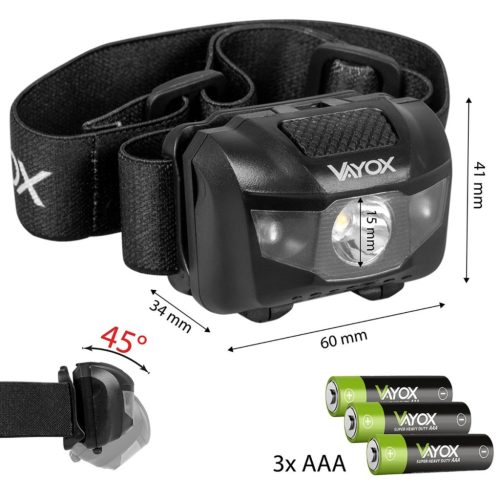 Újratölthető fejlámpa 100lm LED + 2x LED VA0178 VAYOX