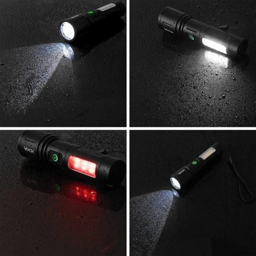 Újratölthető LED zseblámpa, taktikai, 5 W, 260 lm, kézilámpa, erős + SMD, VA0184, VAYOX