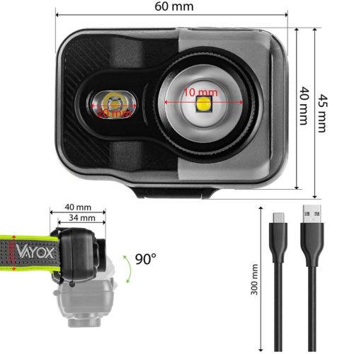 ZSEBLÁMPA Újratölthető fejlámpa LED 800LM CREE + SMD PRO SZÉRIA VA0196 VAYOX