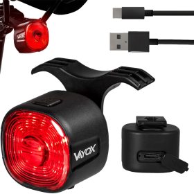   Piros hátsó kerékpáros zseblámpa USB-C 6 mód IP66 ERŐS VAYOX