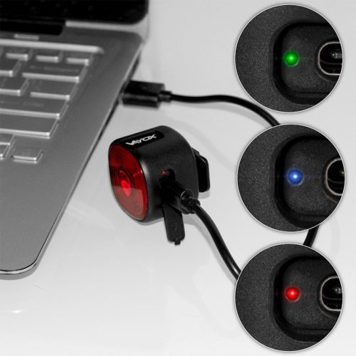 Piros hátsó kerékpáros zseblámpa USB-C 6 mód IP66 ERŐS VAYOX