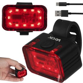   Piros hátsó kerékpáros zseblámpa USB-C 6 mód IPX6 ERŐS VAYOX