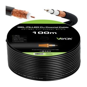   Kábel koaxiális antenna kábel réz gél CU föld 4K Full HD fekete 100M VAYOX