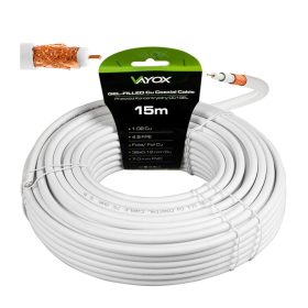   Kábel koaxiális antenna kábel réz gél CU föld 4K Full HD fehér 15M VAYOX
