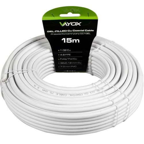 Kábel koaxiális antenna kábel réz gél CU föld 4K Full HD fehér 15M VAYOX