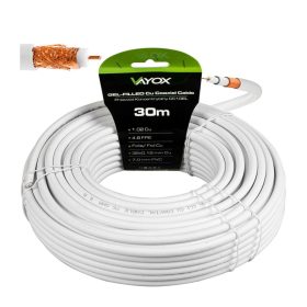   Kábel koaxiális antenna kábel réz gél CU föld 4K Full HD fehér 30M VAYOX