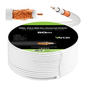   Kábel koaxiális antenna kábel réz gél CU föld 4K Full HD fehér 50M VAYOX
