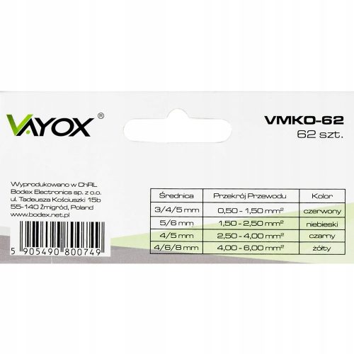 Szigetelt kábelvégek, gyűrűs csatlakozók VMKO-50 VAYOX