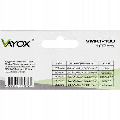 Kábelkivezetések, szigetelt hüvelyes csatlakozók VMKT-100 VAYOX