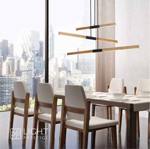 LED mennyezeti függő lámpa LUGANO 22W 3000K Lineáris Modern Fekete Fa Fény Prestige