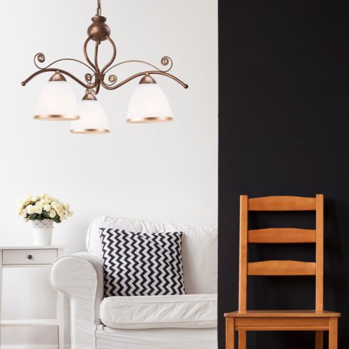 RETRO függő mennyezeti lámpa 3xE27 fehér fa klasszikus LM-3.51 Lamkur