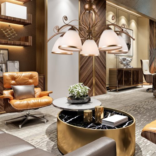 RETRO 5xE27 fehér fa klasszikus függő mennyezeti lámpa LM-5.51 Lamkur