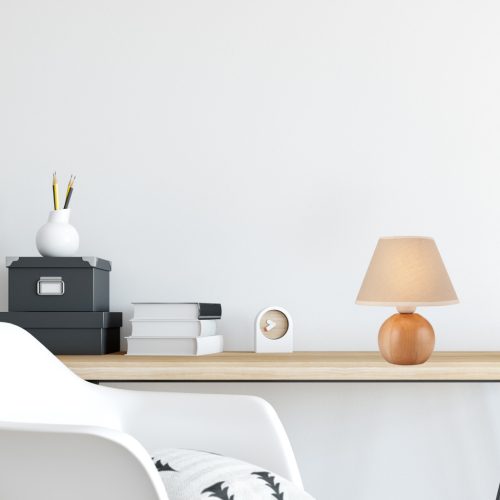 Asztali lámpa, éjjeli lámpa, BALL, E27, krémszínű fa lámpaernyő, LN-1.D.2, Lamkur