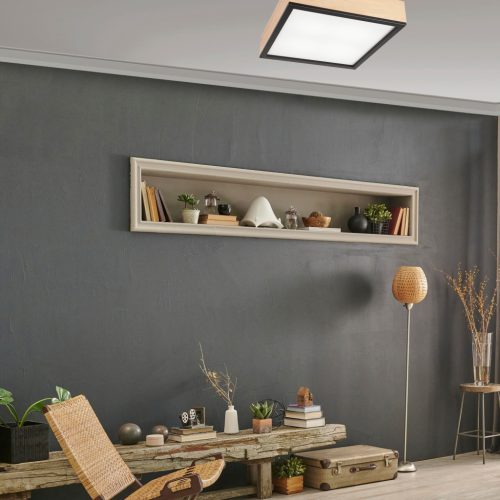 LED Mennyezeti Lámpa SANTIAGO 4xE27 Négyzet alakú LD-PD-9.5 Fa Lamkur