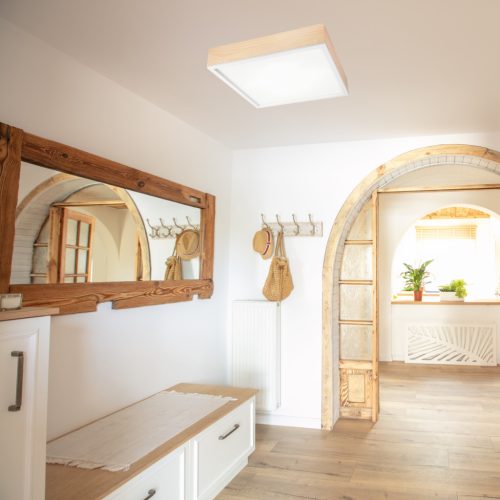 LED Mennyezeti Lámpa SANTIAGO 4xE27 Négyzet Fa LD-PD-9.6 Lamkur