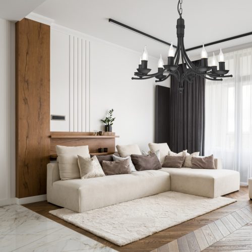 LUCY 8xE14 mennyezeti függő lámpa csillár fekete klasszikus LM-8.153 Lamkur