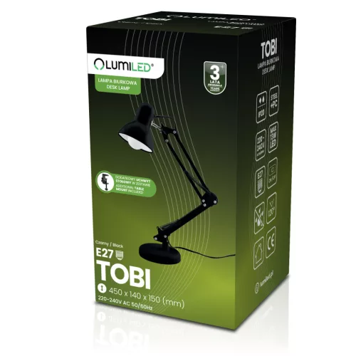 Rajz asztali asztali lámpa E27 TOBI fekete Lumiled + asztali tartó