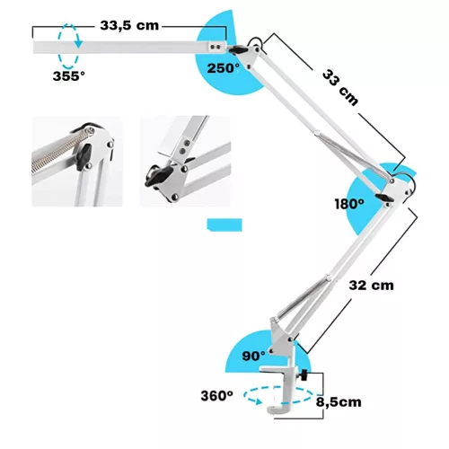Rajz asztali asztali lámpa LED 12W CCT USB szabályozható COSMI fehér Lumiled tartóval