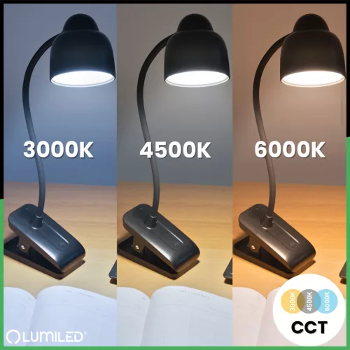 TESA 2 fekete LUMILED LED asztali lámpa 5W CCT rajzasztal-iskolai lámpa