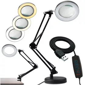   LUCA 2 fekete LED asztali lámpa 8W CCT rajzasztali lámpa 3x nagyítóval