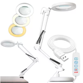   LUCA 2 LED asztali lámpa, 8 W, CCT, rajzasztali lámpa, 3 nagyító, fehér, LUMILED