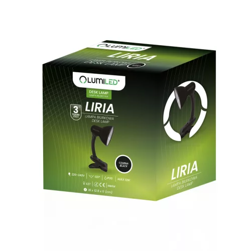 Állítható LIRIA iskolai éjszakai asztali lámpa E27 Clip Fekete LUMILED