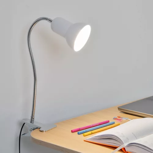 Állítható asztali lámpa asztal DONA School Night E27 Clip Fehér LUMILED