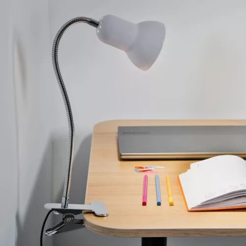 Állítható asztali lámpa asztal DONA School Night E27 Clip Fehér LUMILED