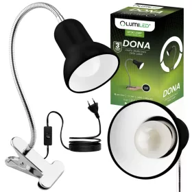   DONA állítható asztali lámpa, iskolai éjszaka, E27, csipesz, fekete, LUMILED