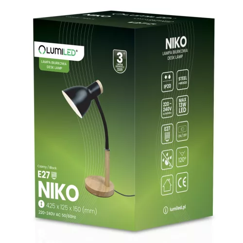Asztali Lámpa Iskolai Rajzasztal Dekoratív E27 NIKO Fekete Lumiled