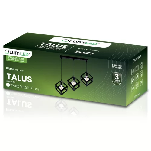 Mennyezeti függőlámpa TALUS Geometrikus függesztőkocka LED-hez 3x E27 LUMILED
