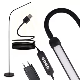   LED állólámpa, 14 W, CCT, szabályozható fényerővel és magasságállítással, LONGA 2, fekete, LUMILED