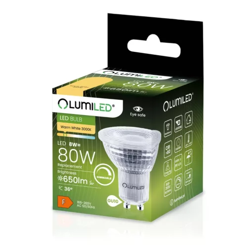GU10 LED izzó 8W = 80W 650lm 3000K 36° Lumiled szabályozható
