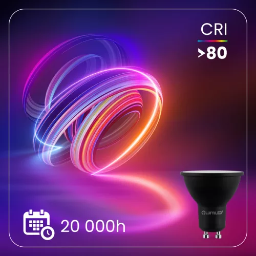 LED izzó GU10 spotlámpa PAR16 6W = 50W 600lm 4000K semleges 120° fekete LUMILED