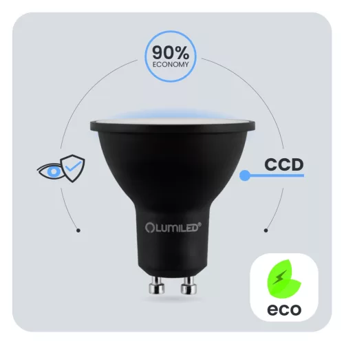 LED izzó GU10 spotlámpa PAR16 6W = 50W 600lm 4000K semleges 120° fekete LUMILED