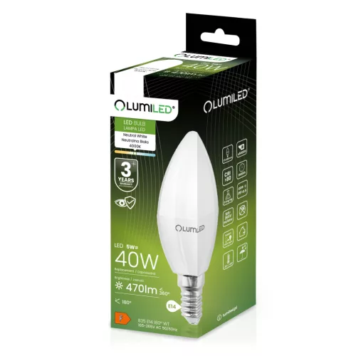 LED CANDLE izzó B35 E14 5W = 40W 470lm 4000K Semleges 180° LUMILED