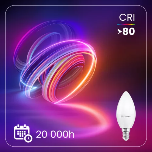 LED izzó E14 gyertya B35 8W = 60W 880lm 3000K Meleg 180° LUMILED