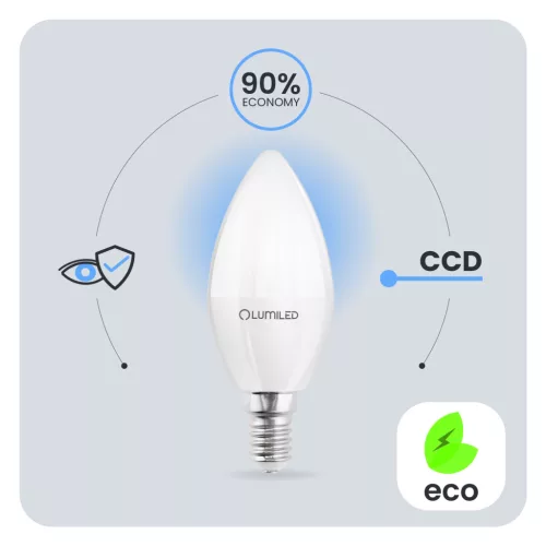 LED izzó E14 gyertya B35 8W = 60W 880lm 3000K Meleg 180° LUMILED