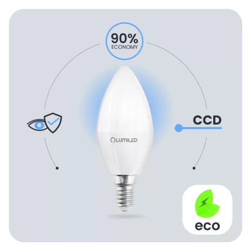 LED izzó E14 GYERTYA 8W = 60W 6500K Hideg fehér gyertya CCD LUMILED